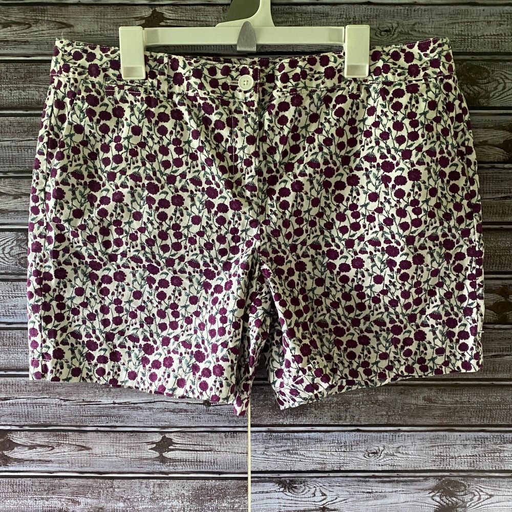 Ann‎ Taylor LOFT Women's Original Shorts Size 14 White Purple Floral Pockets